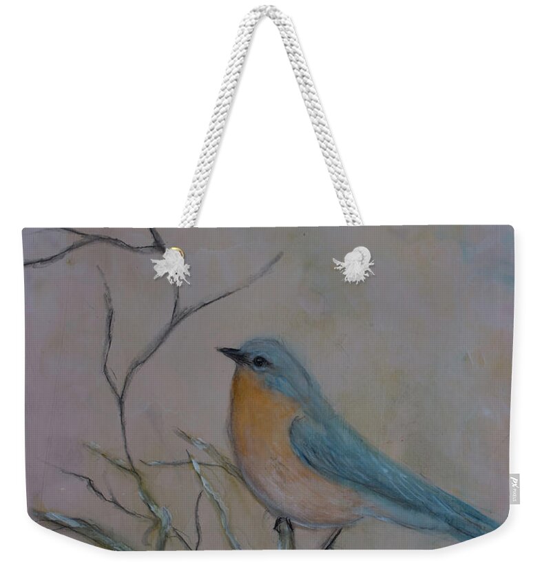 Finch Weekender Tote Bag featuring the mixed media Morning Finch by Christine Howe