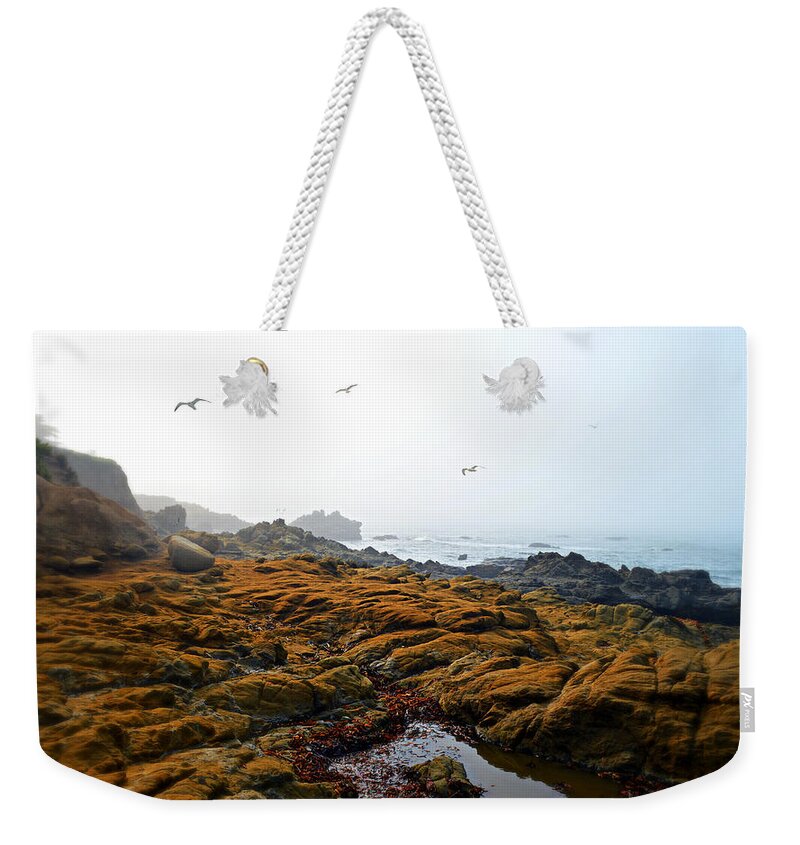 Cambria Weekender Tote Bag featuring the photograph Morning Fog At Moonstone Beach - Cambria by Glenn McCarthy Art and Photography