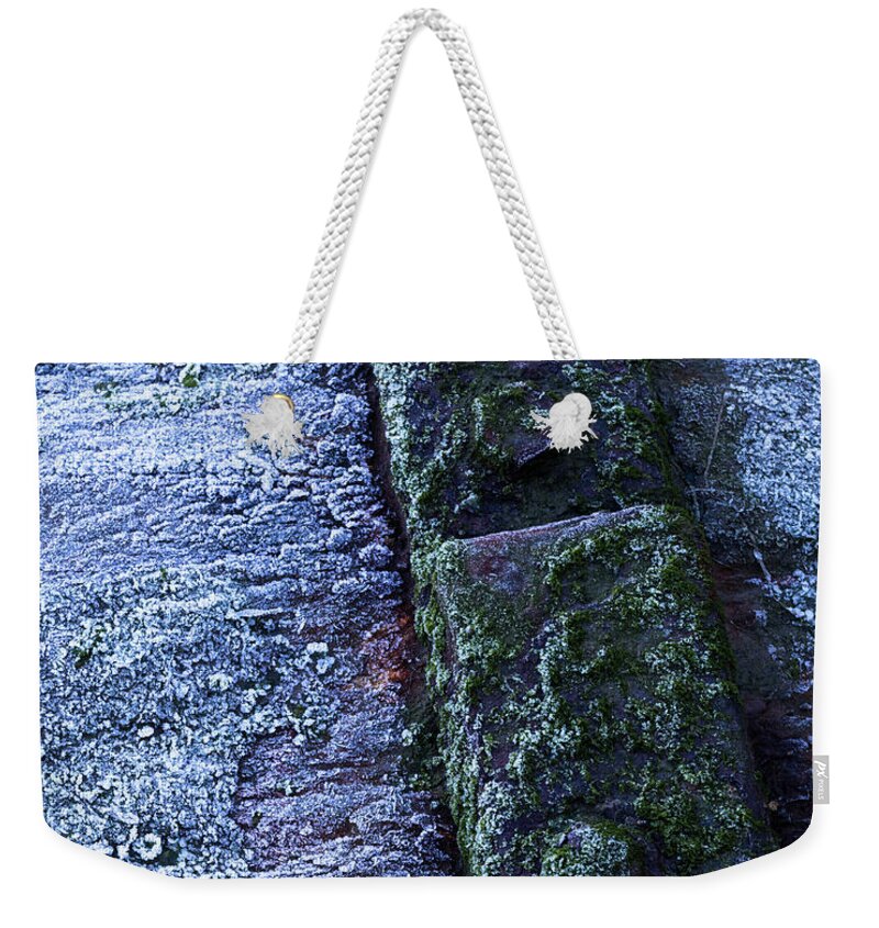 Frost Weekender Tote Bag featuring the photograph Morning Frost on Wood by Leah Palmer