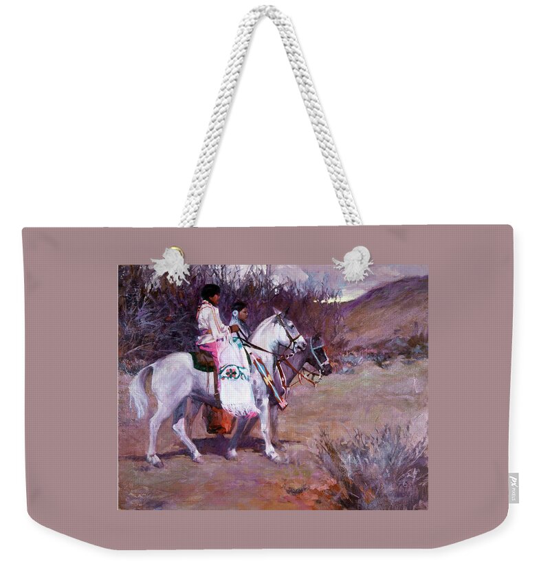 Native American Painting Weekender Tote Bag featuring the painting Morning Glow by Elizabeth - Betty Jean Billups