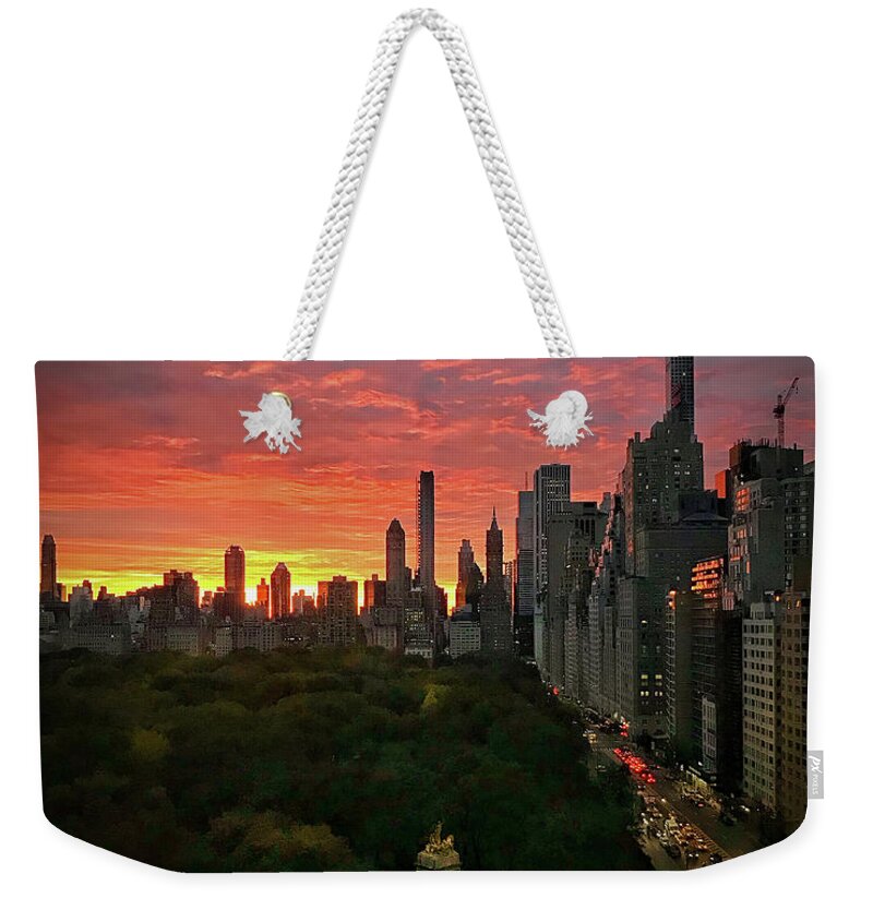 Central Park Weekender Tote Bag featuring the photograph Morning in the City by Frank Mari