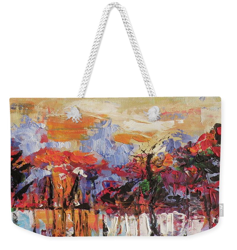 Morning Weekender Tote Bag featuring the painting Morning in the garden by Kovacs Anna Brigitta