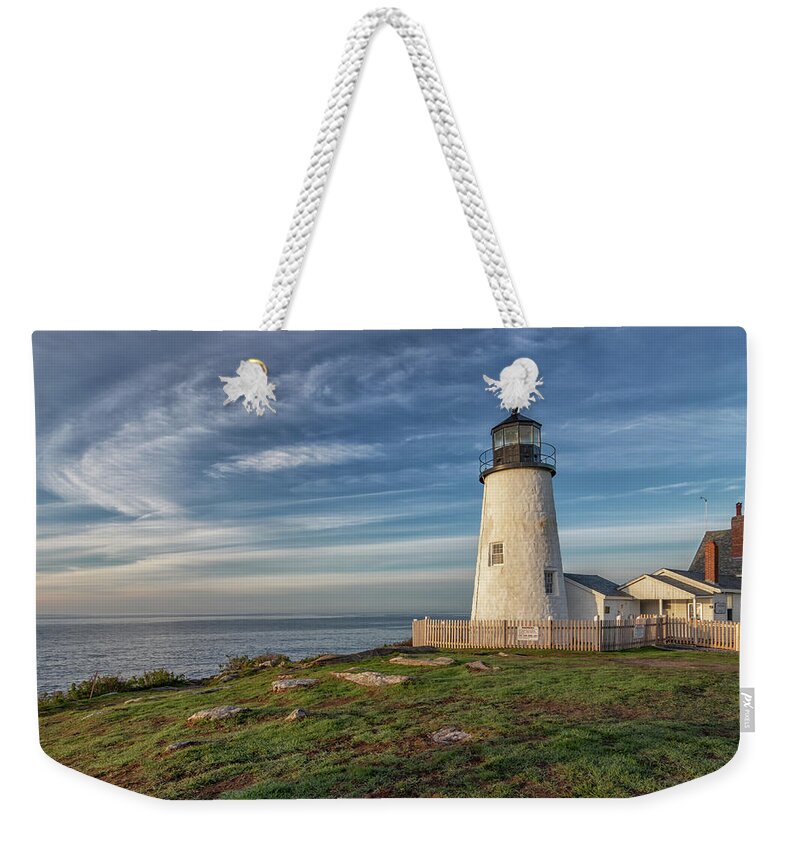 Pemaquid Point Lighthouse Weekender Tote Bag featuring the photograph Morning Light at Pemaquid Point by Kristen Wilkinson