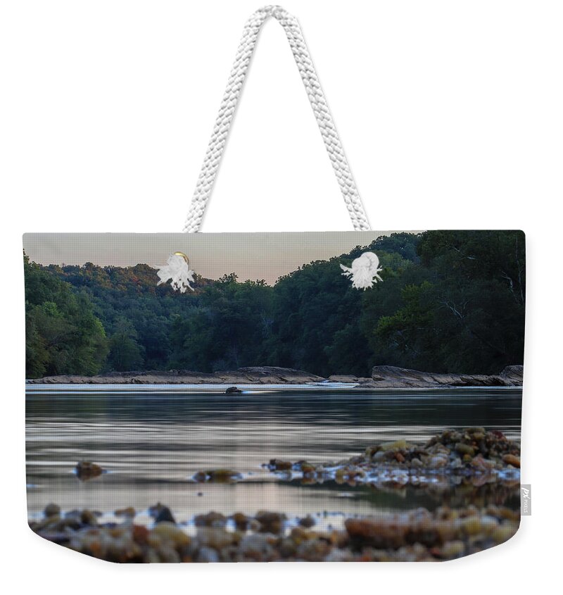River Weekender Tote Bag featuring the digital art Morning On The Hooch by Kathleen Illes