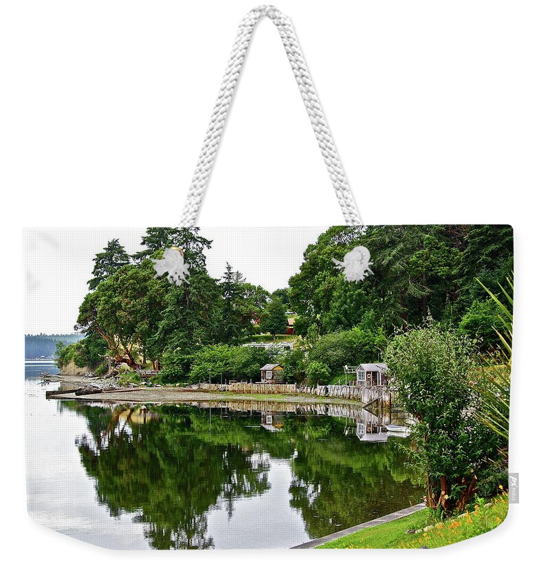 Landscape Weekender Tote Bag featuring the photograph Morning Reflection by Diana Hatcher