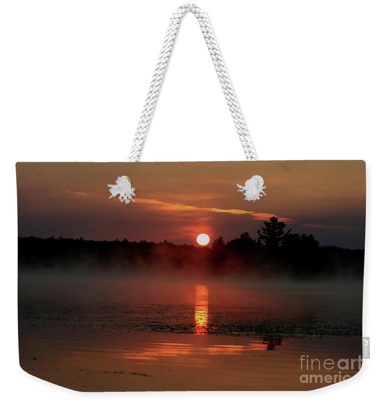 Sunrise Weekender Tote Bag featuring the photograph Morning Reflections on Lake Umbagog  by Neal Eslinger