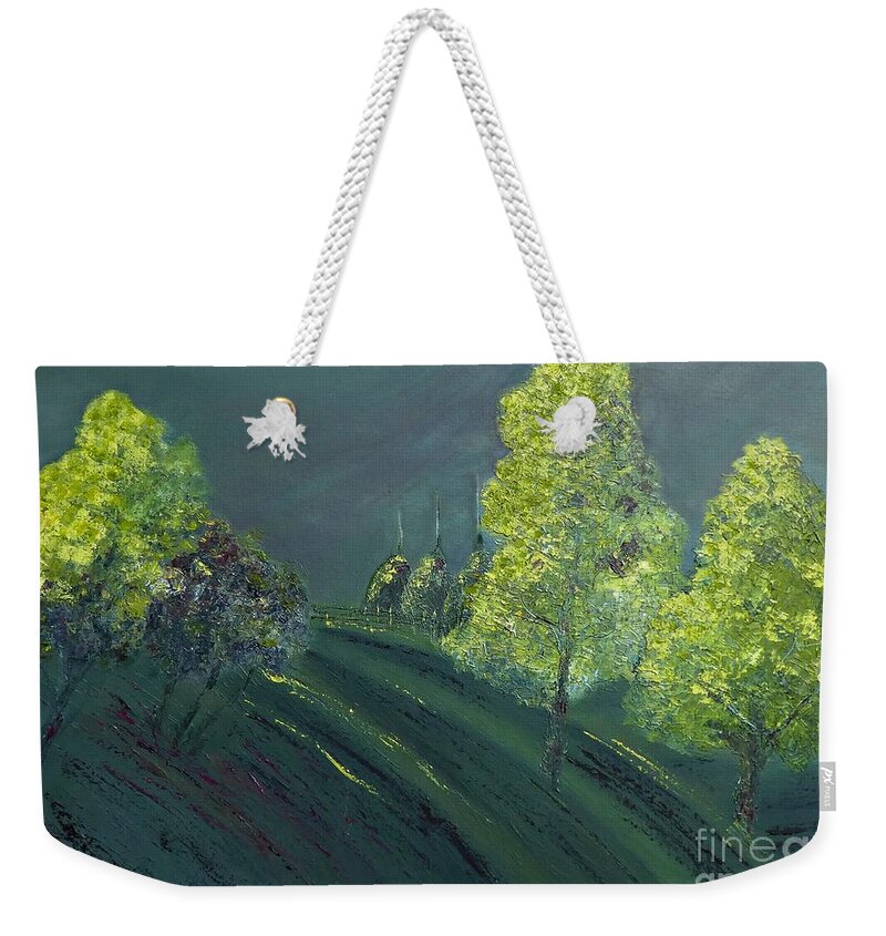 Oil Weekender Tote Bag featuring the painting Morning shadows by Amalia Suruceanu