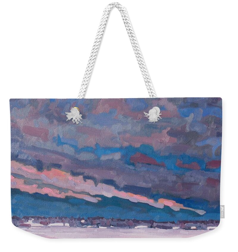 1032 Weekender Tote Bag featuring the painting Morning Snow Clouds by Phil Chadwick