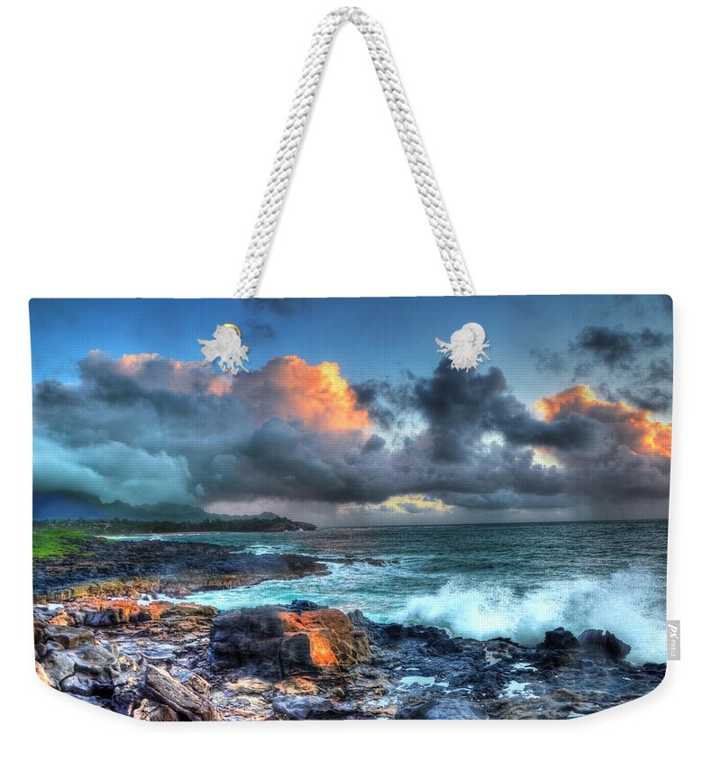 Landscape Weekender Tote Bag featuring the photograph Morning Storm Poipu Kauai by Lawrence Knutsson