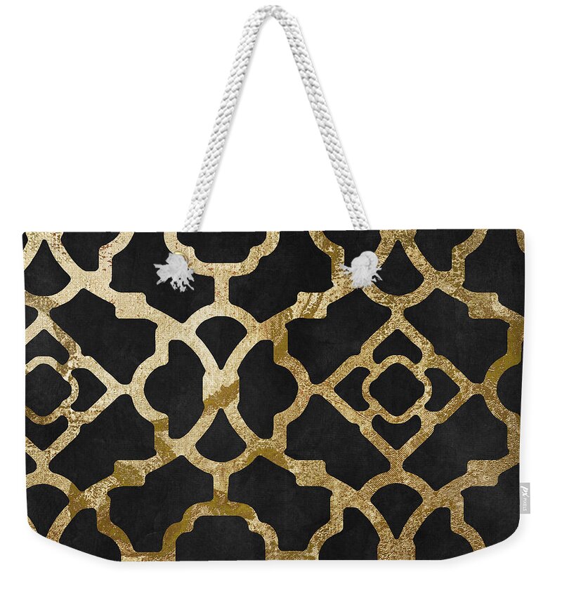 Black And Gold Pattern Weekender Tote Bag featuring the painting Moroccan Gold III by Mindy Sommers