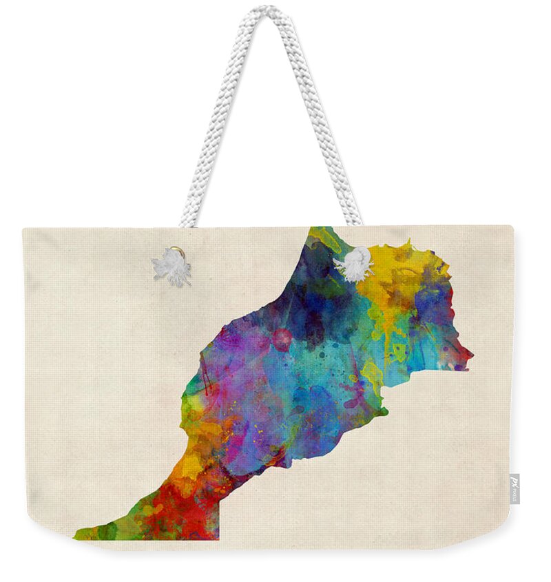 Morocco Weekender Tote Bag featuring the digital art Morocco Watercolor Map by Michael Tompsett
