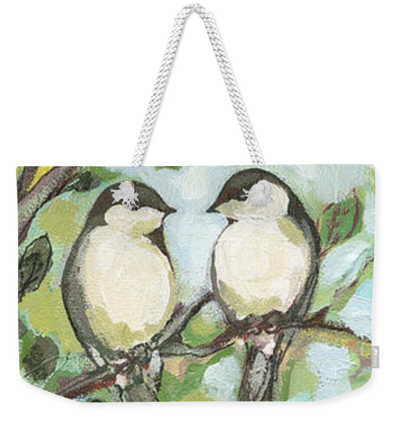 Chickadee Weekender Tote Bag featuring the painting Mo's Chickadees by Jennifer Lommers
