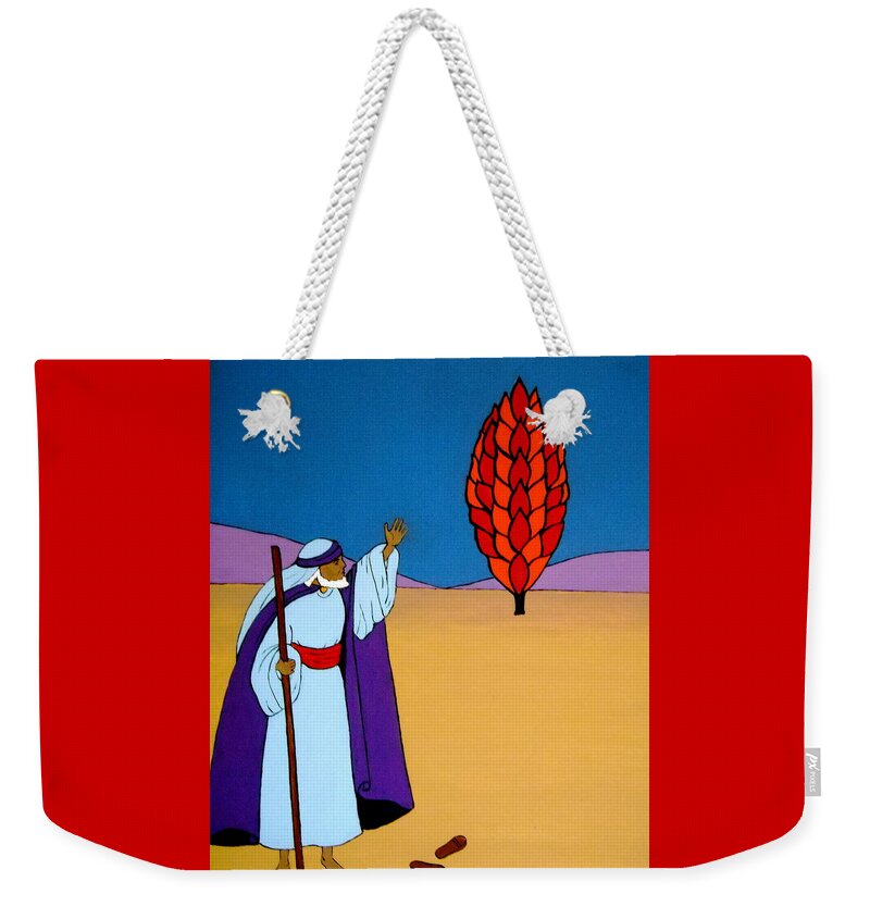 Moses Weekender Tote Bag featuring the painting Moses and the Burning Bush by Stephanie Moore