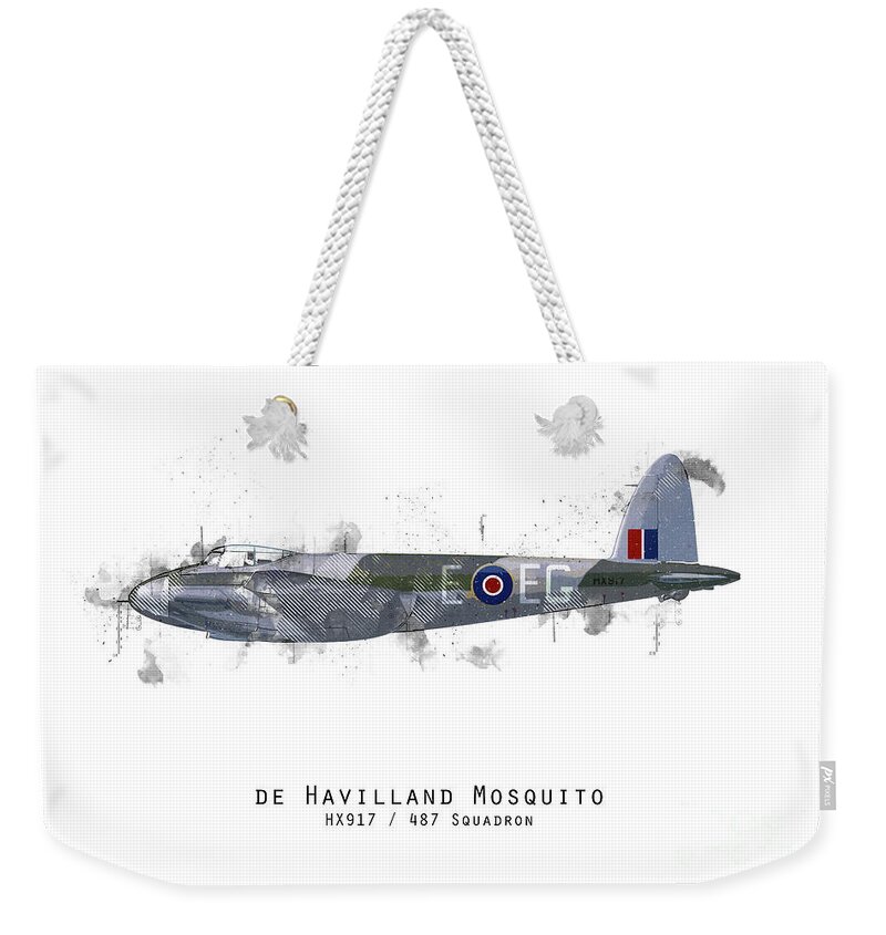 De Havilland Mosquito Weekender Tote Bag featuring the digital art Mosquito Sketch - HX917 by Airpower Art