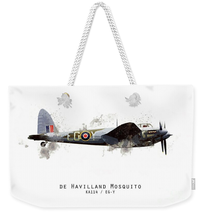De Havilland Mosquito Weekender Tote Bag featuring the digital art Mosquito Sketch - KA114_EGY by Airpower Art