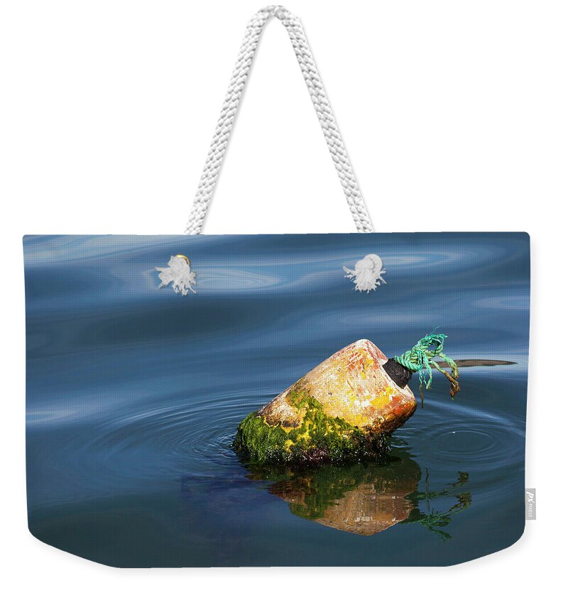 Port San Luis Weekender Tote Bag featuring the photograph Mossy Buoy by Art Block Collections