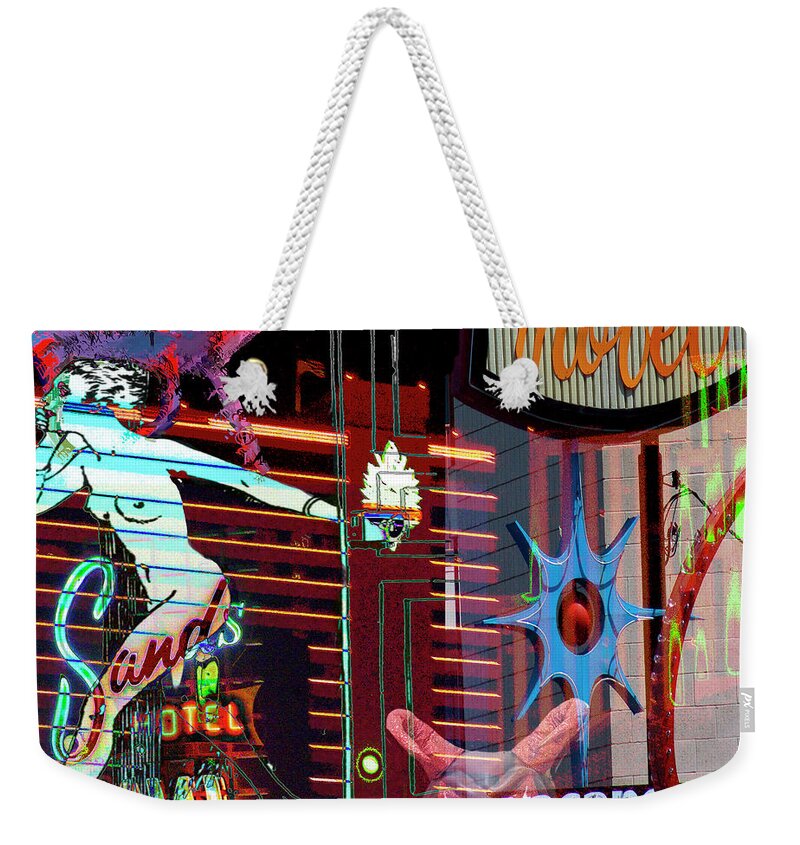 Coyote Weekender Tote Bag featuring the photograph Motel Variations Night of the Flyng Coyote by Ann Tracy