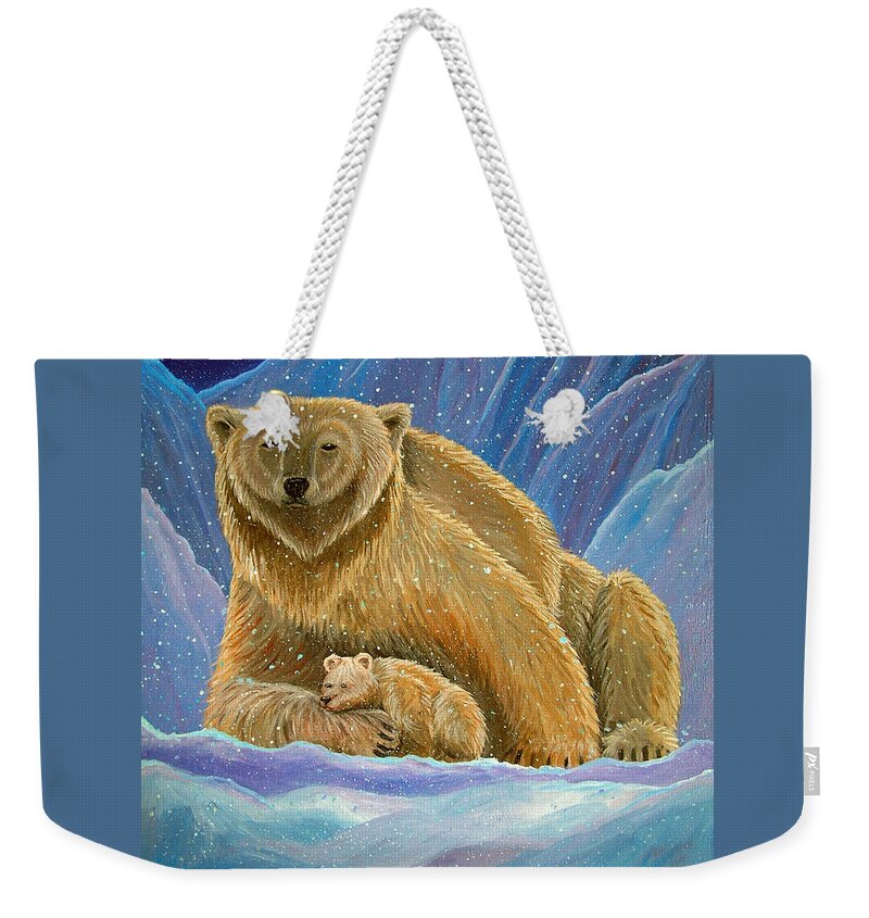 Polar Bear Weekender Tote Bag featuring the painting Mother and baby Polar bears by Nick Gustafson