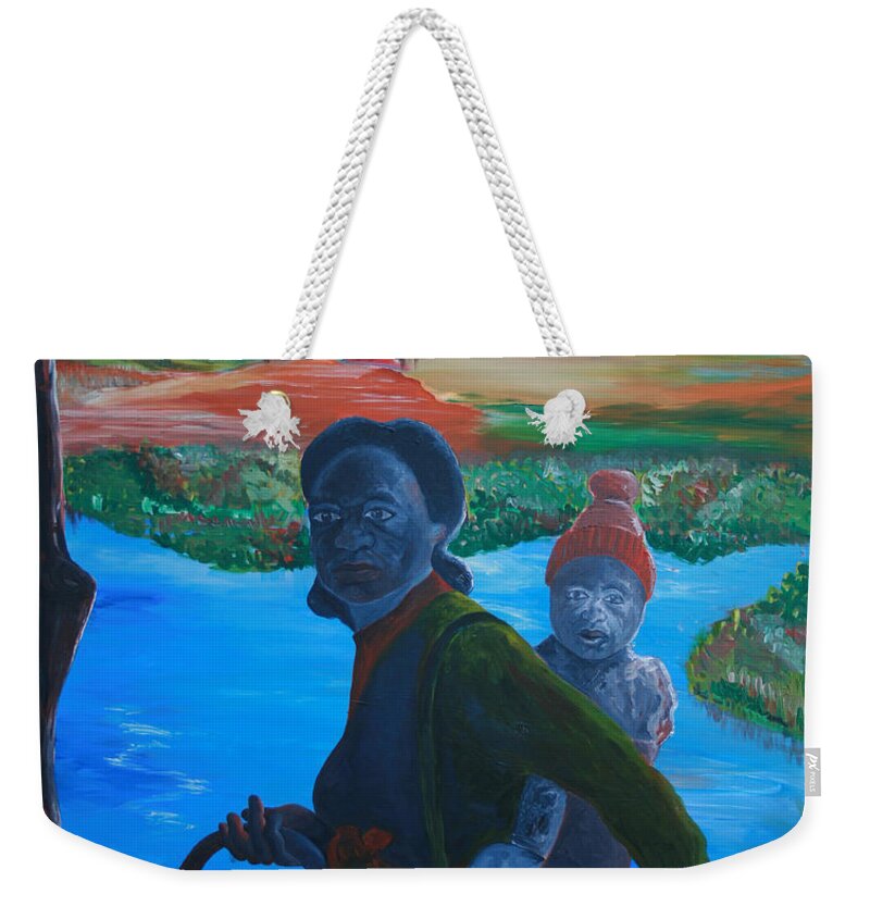 Mother And Child 1 Weekender Tote Bag featuring the painting Mother and Child 1 by Obi-Tabot Tabe