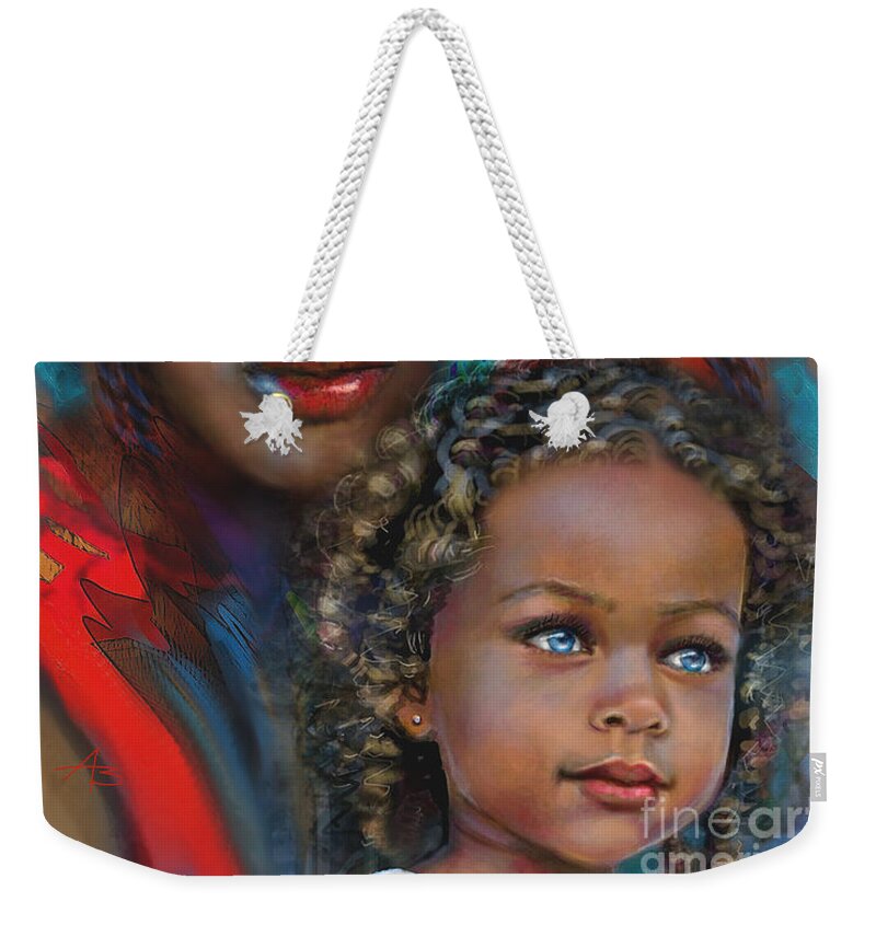 Woman Weekender Tote Bag featuring the painting Mother And Child by Angie Braun