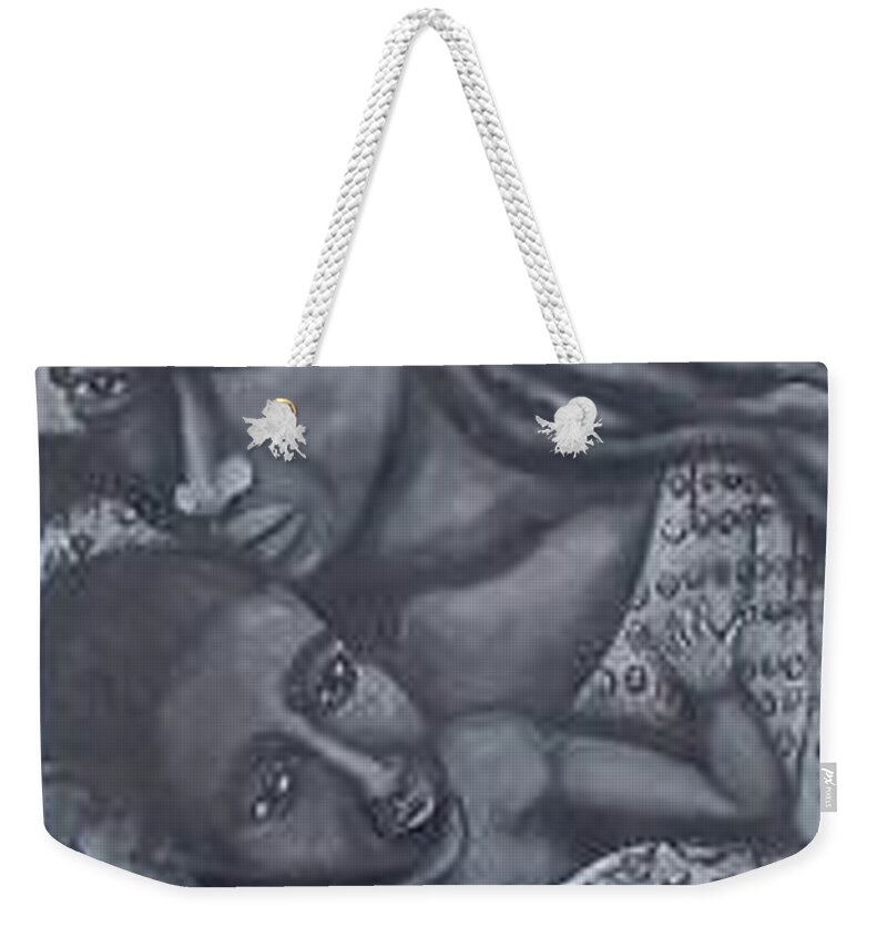 Mother Taking Care Of Child Weekender Tote Bag featuring the painting Mother And Son by Andrew Johnson