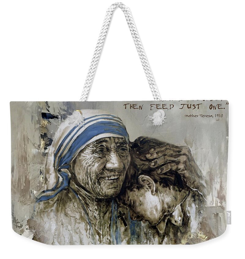 Mother Teresa Weekender Tote Bag featuring the painting Mother Teresa Portrait by Gull G