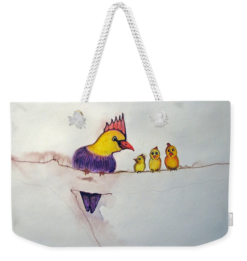 Birds Weekender Tote Bag featuring the painting Mothers Concern by Patricia Arroyo