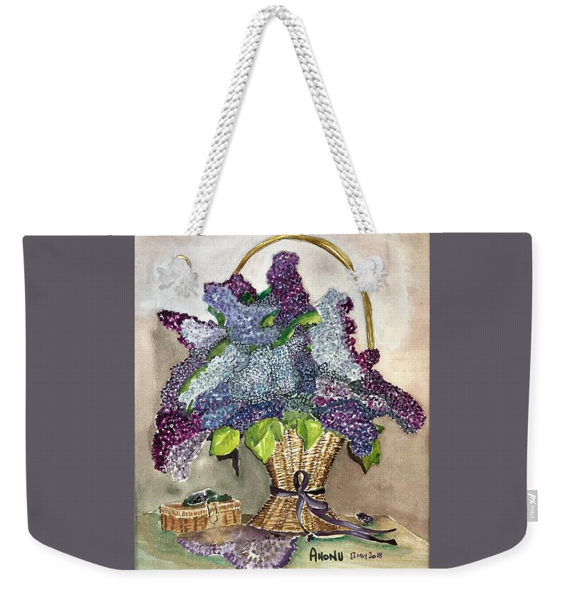 Lilac Weekender Tote Bag featuring the painting Mothers Day Lilacs by AHONU Aingeal Rose