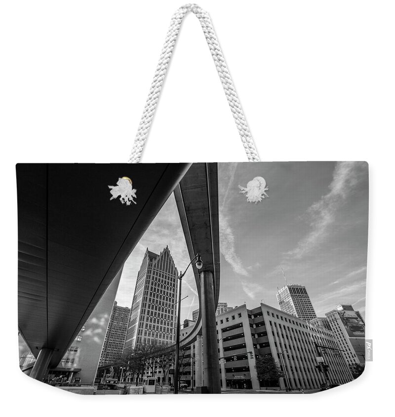 Detroit Weekender Tote Bag featuring the photograph Motown and the people mover by John McGraw