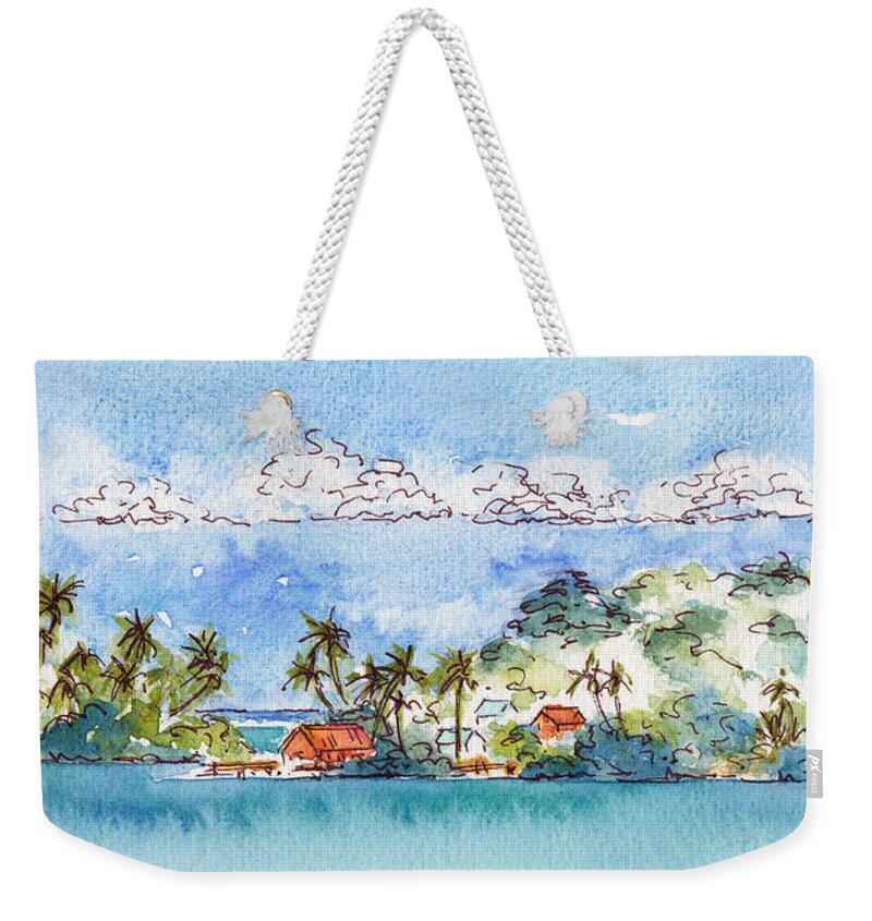 Motu Toopua Weekender Tote Bag featuring the painting Motu Toopua Bora Bora by Pat Katz