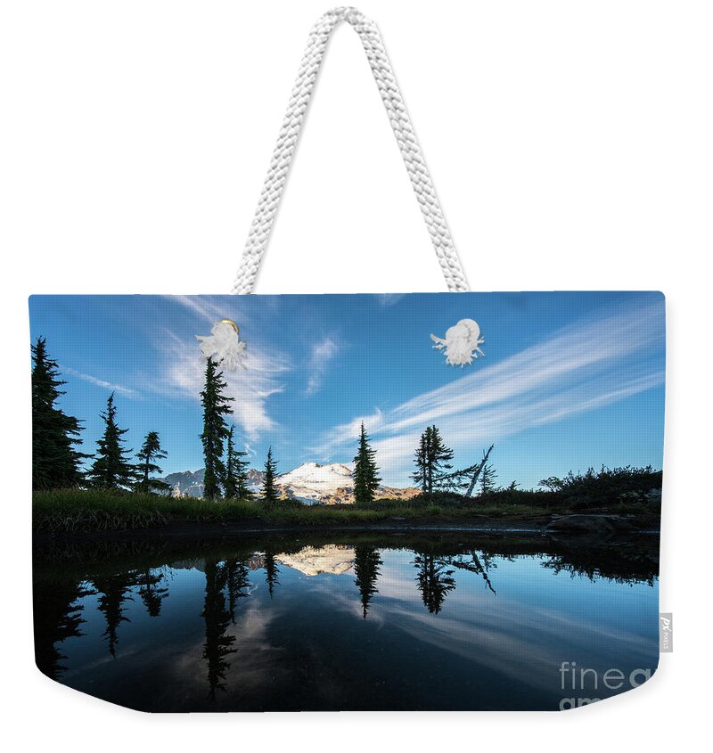 Mountains Weekender Tote Bag featuring the photograph Mount Baker Cloudscape Reflection by Mike Reid