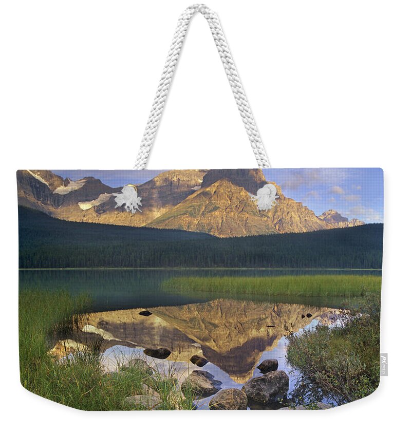 00175865 Weekender Tote Bag featuring the photograph Mount Chephren And Waterfowl Lake Banff by Tim Fitzharris