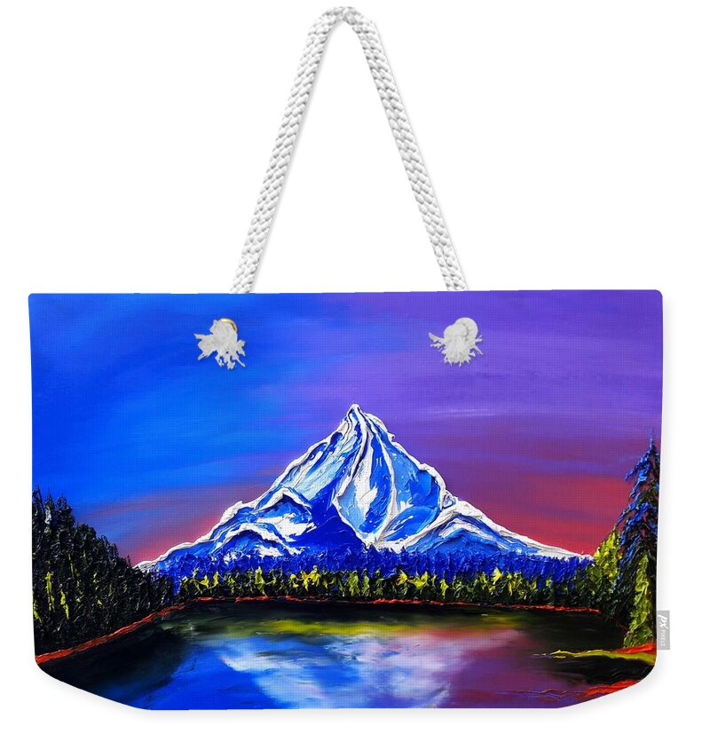  Weekender Tote Bag featuring the painting Mount Hood At Dusk #77 by James Dunbar