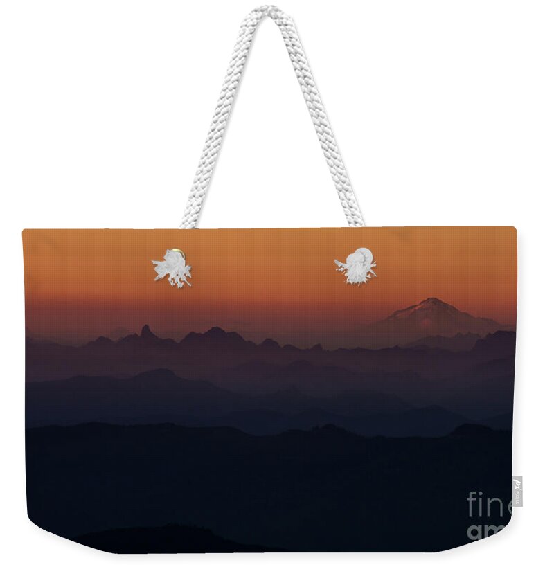 Mount Rainier National Park Weekender Tote Bag featuring the photograph Mount Pilchuck Sunset Layers by Mike Reid