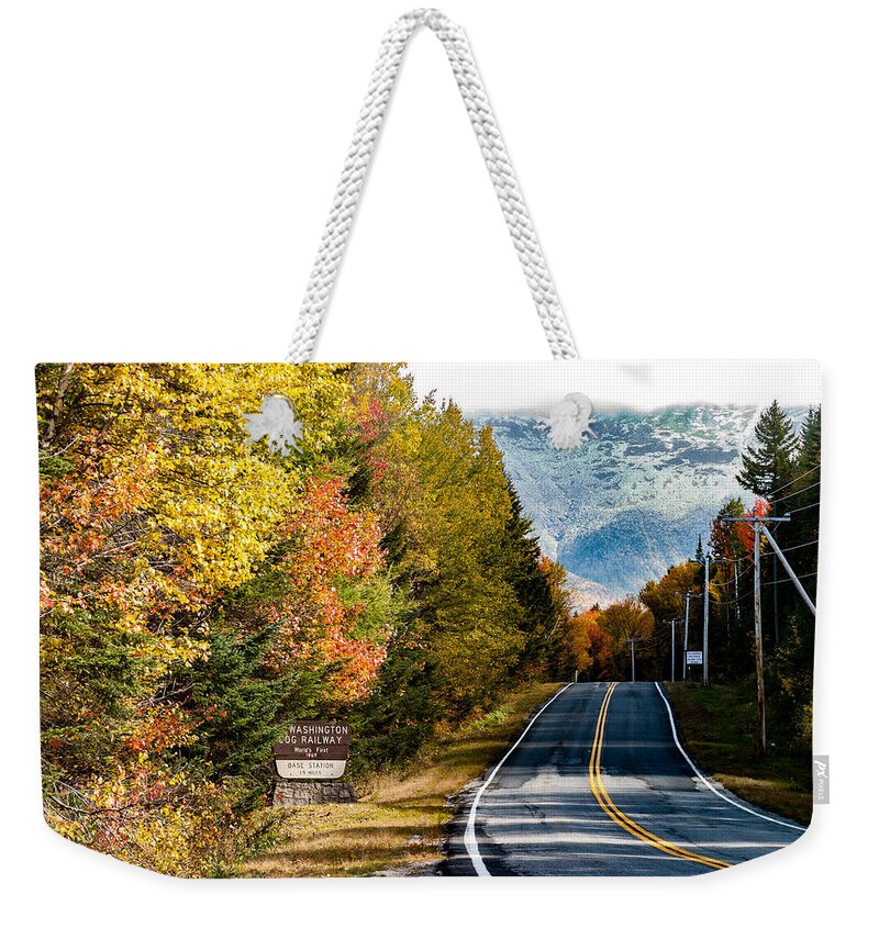 Snowliage Weekender Tote Bag featuring the photograph Mount Washington in autumn by Jeff Folger