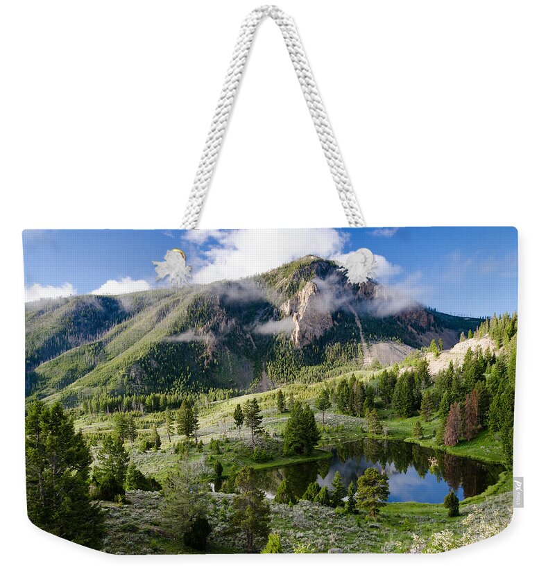 Landscape Weekender Tote Bag featuring the photograph Mountain and Clouds Reflection by Crystal Wightman