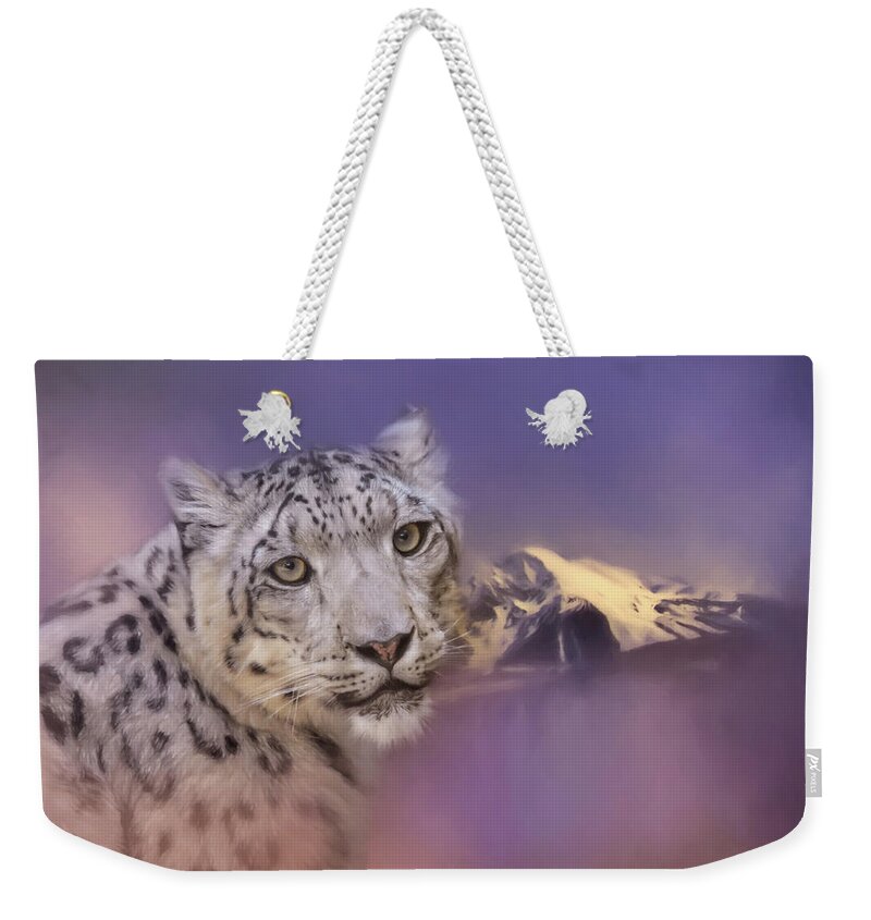 Jai Johnson Weekender Tote Bag featuring the photograph Mountain Guardian Snow Leopard Art by Jai Johnson