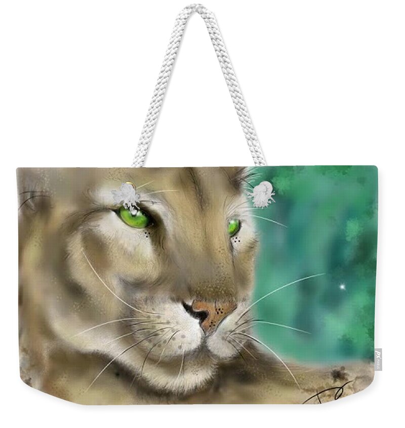 Cougar Weekender Tote Bag featuring the digital art Mountain Lion by Darren Cannell