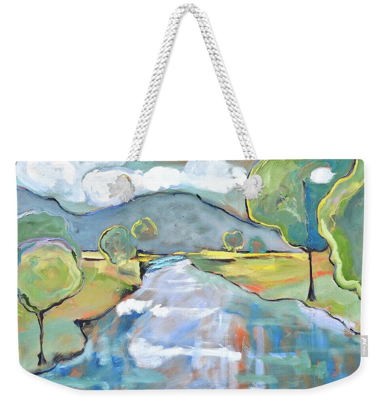 Mountain Weekender Tote Bag featuring the painting Mountain Meditation by Donna Tuten