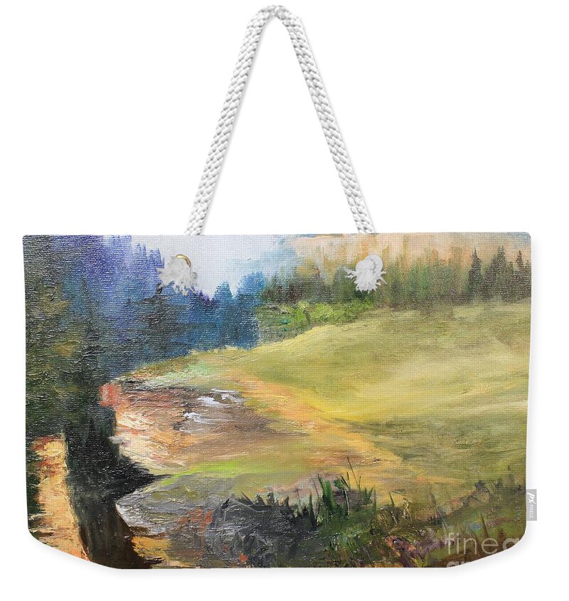 Mountain Weekender Tote Bag featuring the painting Mountain View by Barbara Haviland