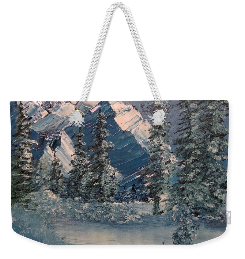 Mountains Weekender Tote Bag featuring the painting Mountains In Winter by David Bartsch