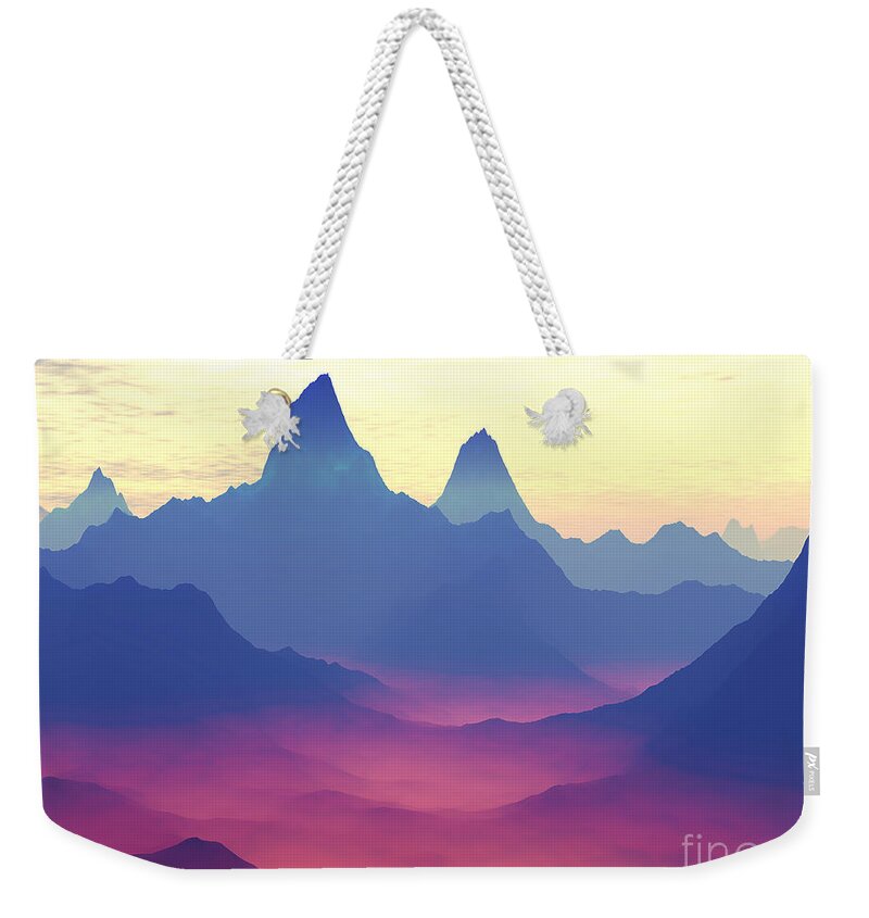 Science Fiction Weekender Tote Bag featuring the digital art Mountains of Another World by Phil Perkins