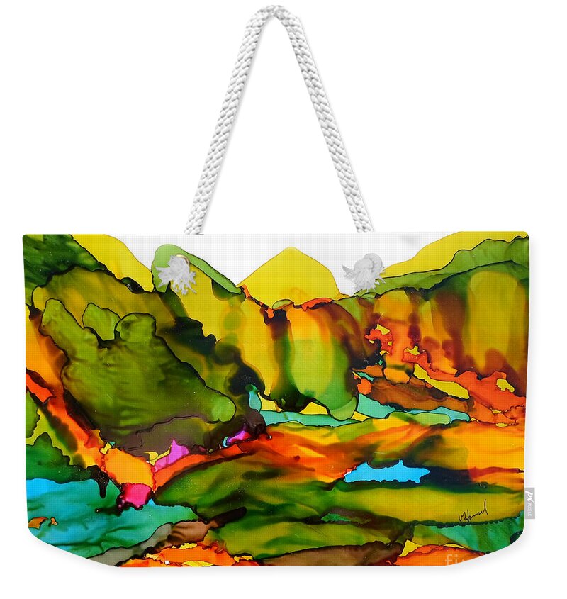 Alcohol Ink Weekender Tote Bag featuring the painting Mountains of Color by Vicki Housel