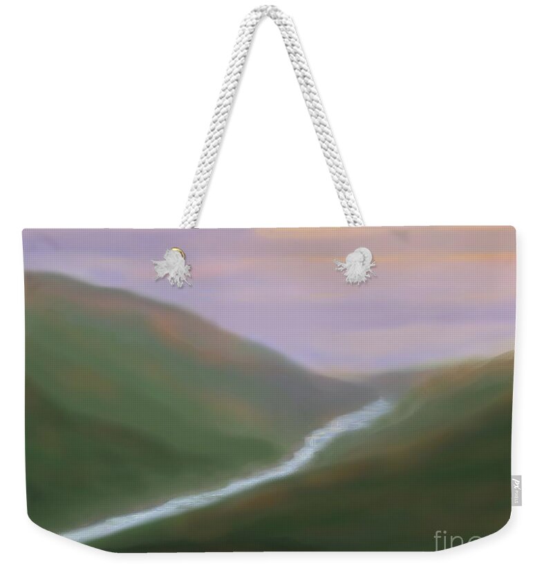 Mountain Weekender Tote Bag featuring the painting Mountainside Serenity by Roxy Riou