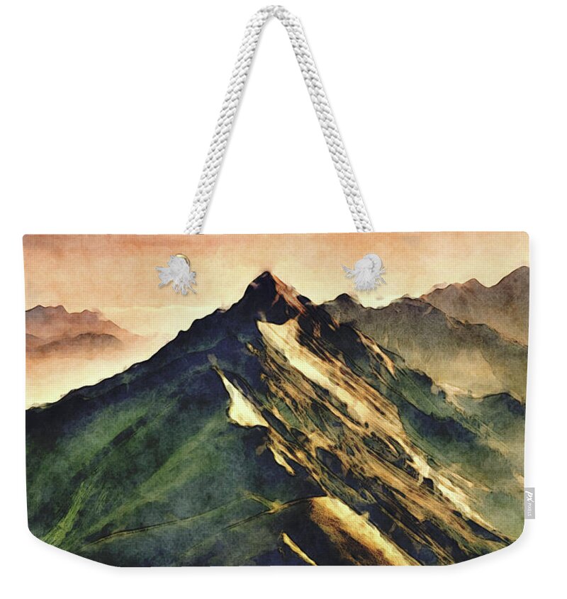 Mountains Weekender Tote Bag featuring the digital art Mountains In The Clouds by Phil Perkins