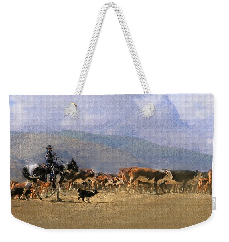 Cowboy Weekender Tote Bag featuring the photograph Move Em Out by Ed Hall