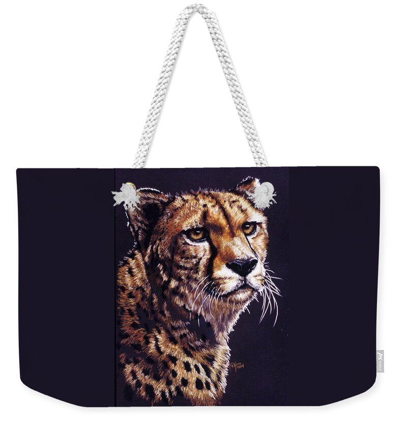 Cheetah Weekender Tote Bag featuring the drawing Movin On by Barbara Keith