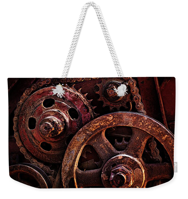 Industry Weekender Tote Bag featuring the photograph Moving Parts by Mary Jo Allen