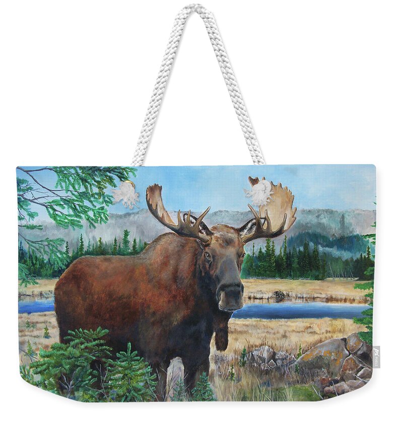 Moose Weekender Tote Bag featuring the painting Mr. Majestic by Joe Baltich