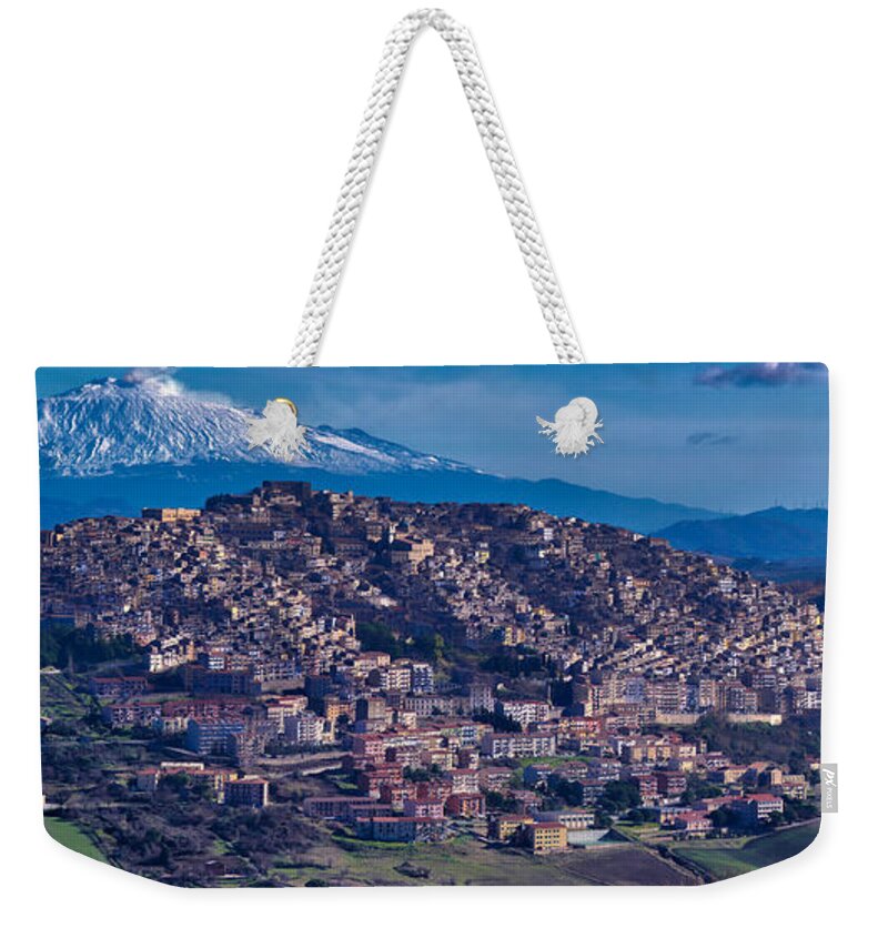 Volcano Weekender Tote Bag featuring the photograph Mt. Etna and Gangi by Richard Gehlbach